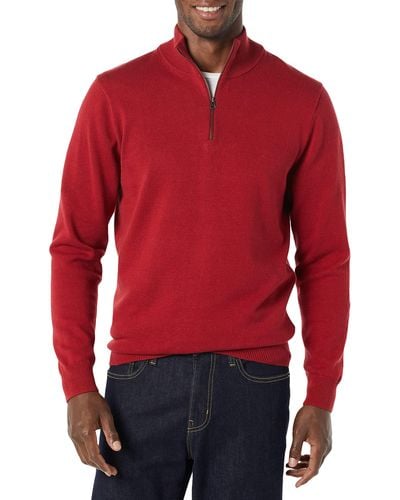 Amazon Essentials Jersey 100% de Algodón con Cremallera de un Cuarto Hombre - Rojo