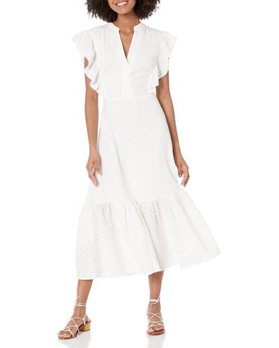 BCBGMAXAZRIA Short Ruffle Sleeve Fit And Flare Mini Dress - White