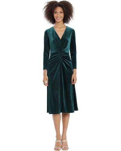 Maggy London Womens Plus' V-neck Cf Shirred Midi Dress - Green