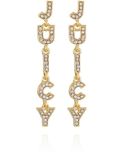 Juicy Couture Pave Glass Stone "juicy" Logo Dangle Drop Goldtone Earrings - Metallic