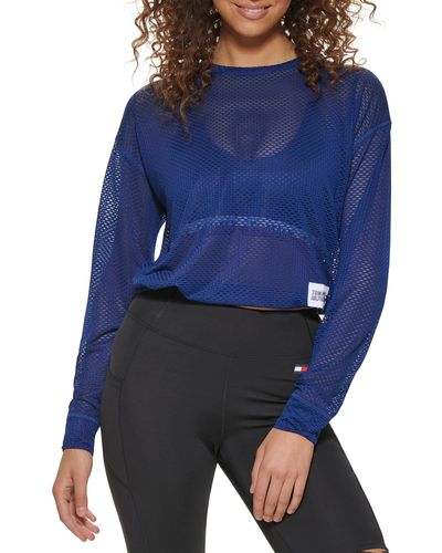 Tommy Hilfiger Performance Drop Shoulder Mesh Pullover Bunjee Waistband Drawcord - Blue