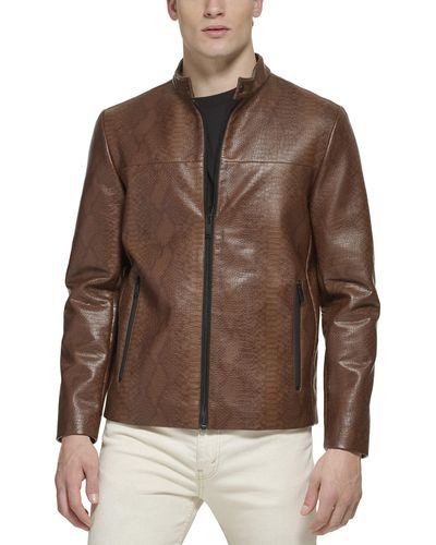 DKNY Faux Laether Modern Racer Jacket - Brown