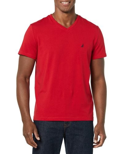 Nautica Short Sleeve Solid Slim Fit V-neck T-shirt - Red