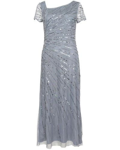 Adrianna Papell Beaded Gown With Short Sleeves - Gray