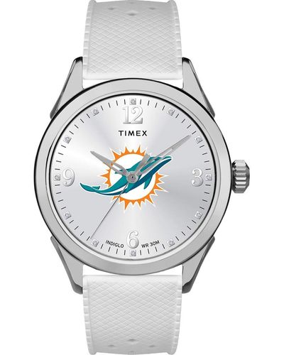 Timex Nfl Athena 40mm Watch – Miami Dolphins With White Silicone - Metallic