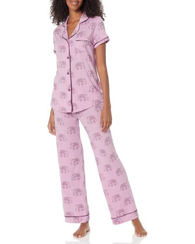 Cosabella Plus Size Bella Printed Short Sleeve Top & Pant Pajama Set - Pink