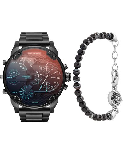DIESEL Mr. Daddy 2.0 Stainless Steel Chronograph Quartz Watch + Beaded Bracelet - Brown