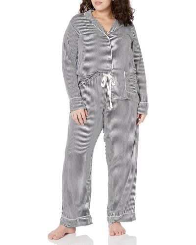 Splendid Notch Collar Long Sleeve Pajama Set - Gray