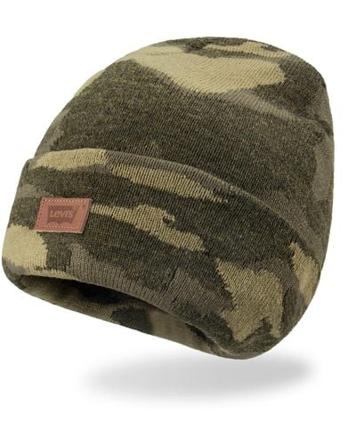 Levi's Classic Warm Winter Knit Beanie Hat Cap Fleece Lined For And - Green