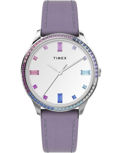 Timex Purple Strap White Dial Silver-tone - Black
