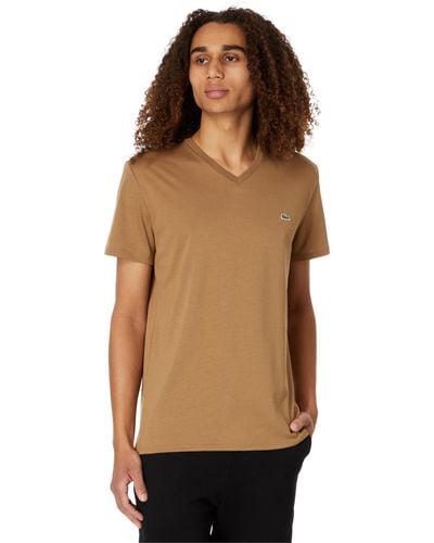 Lacoste Short Sleeve V-neck Pima Jersey T-shirt - Brown