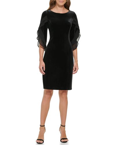 DKNY Sheath With 3/4 Chiffon Sleeve Dress - Black