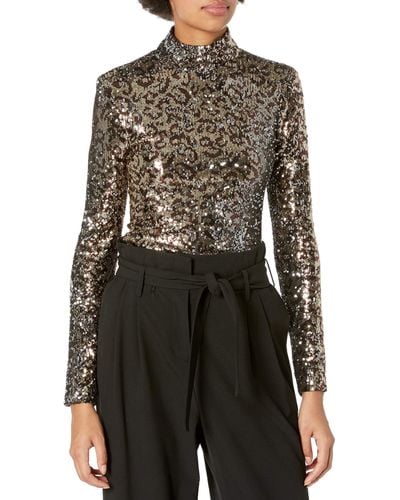 MILLY Leopard Sequins Turtle Neck - Black