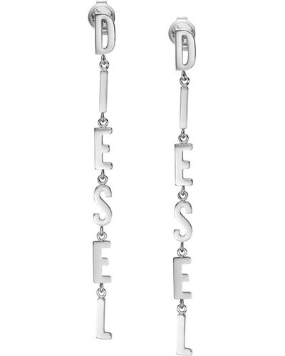 DIESEL And Logo Stainless Steel Drop Earrings - White