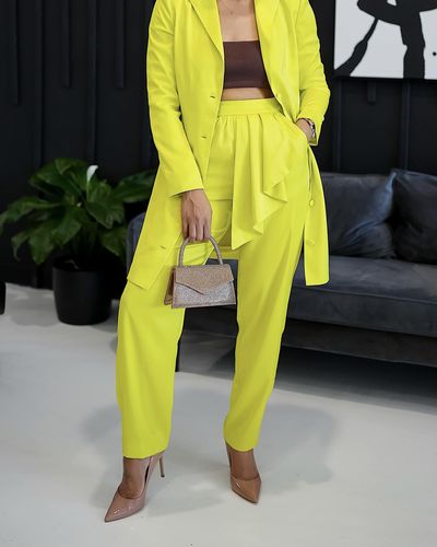 The Drop Sulphur Spring Draped Ruffle-front Pants By @hintofglamour - Yellow