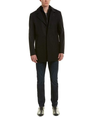 Cole Haan Classic Melton Topper Coat With Faux-leather Details - Multicolor