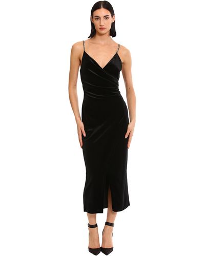 Donna Morgan Surplice Wrap Look Midi Dress With Rhinestone Trim Detail Event Occasion Party Guest Of - Black