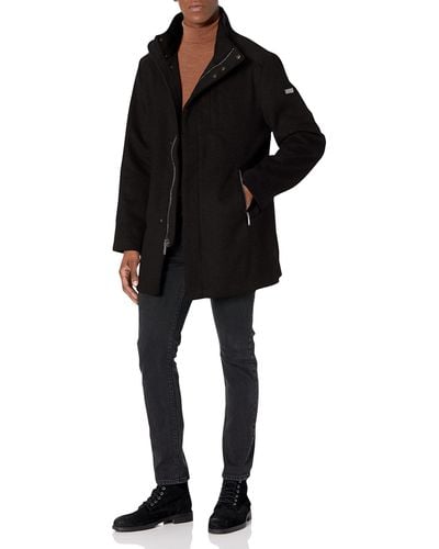 Vince Camuto Mens Faux Fur Trim Pea Wool Blend Coat - Black