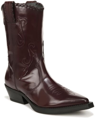Franco Sarto S Lance Western Mid Calf Boots Bordeaux Gloss 9 M - Brown