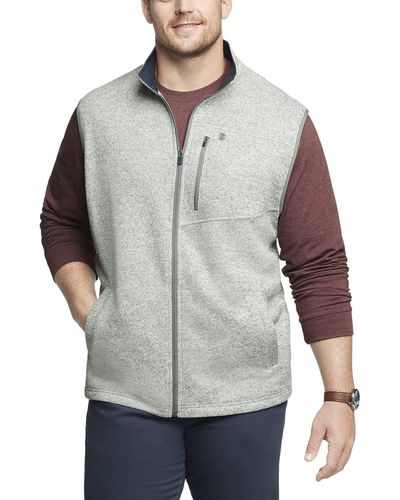 Izod Big Advantage Performance Full Zip Sweater Fleece Vest - Gray