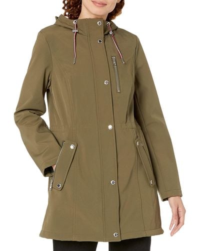 Tommy Hilfiger Hooded Parka/anorak Button Down Water Repellent Jacket - Green