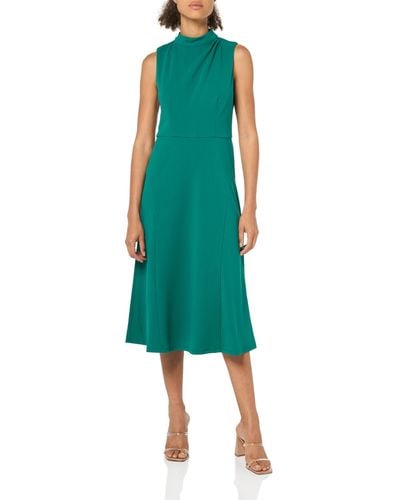 Maggy London High Neck Empire Waist Midi Dress Career Workwear - Green