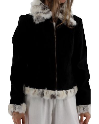 La Fiorentina Suede Leather Jacket With Fur Trim - Black