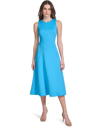 Calvin Klein Sleeveless Scuba Fit And Flare Dress - Blue
