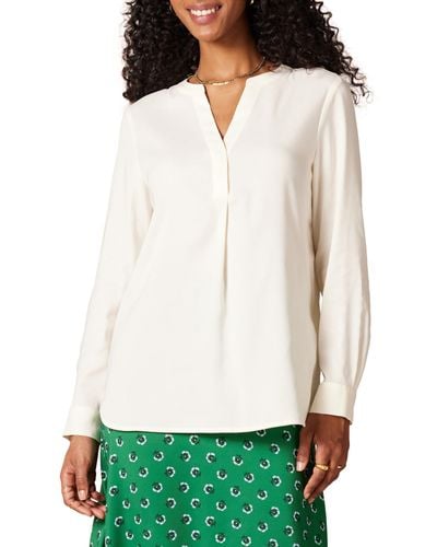Amazon Essentials Georgette Long Sleeve Relaxed-fit Popover Blouse - White