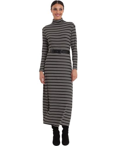Donna Morgan Long Sleeve Dress With Funnel Neck - Black