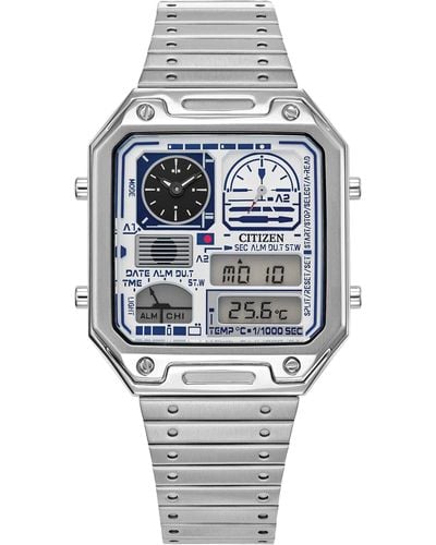 Citizen Star Wars R2-d2 Ana-digi Stainless Steel Watch,rectangular Case Shape - Metallic