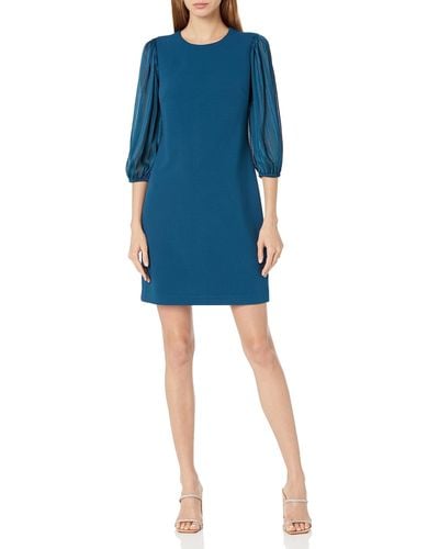 DKNY Womens Long Combo Sleeve Sheath Dress - Blue