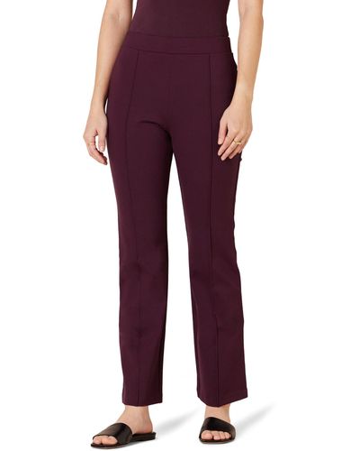 Amazon Essentials Ponte Pull-on Mid Rise Ankle Length Kick Flare Trousers - Red