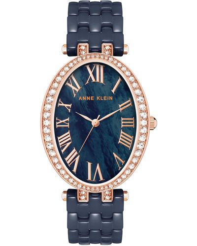 Anne Klein Premium Crystal Accented Ceramic Bracelet Watch - Blue