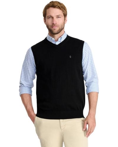 Izod Big And Tall Premium Essentials Solid V-neck 12 Gauge Vest Pullover - Black