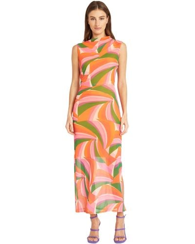 Donna Morgan High Asymmetric Neck Maxi Multi Occasion Long Dress For - Orange