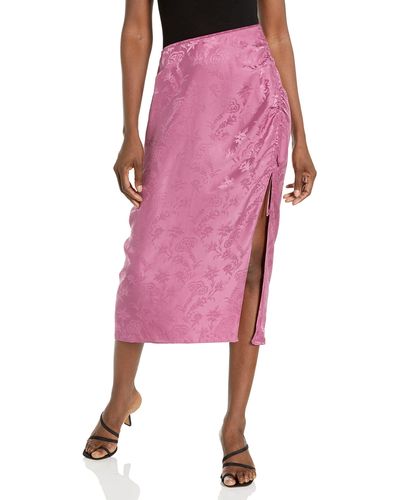 PAIGE Jenette Ruched Tie Detail Tonal Damask Floral Midi Skirt Plum - Pink