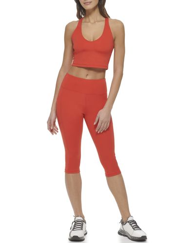 DKNY Sport Tummy Control Workout Yoga Leggings - Red