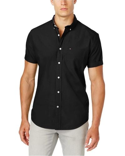 Tommy Hilfiger Mens Short Sleeve In Classic Fit Button Down Shirt - Black