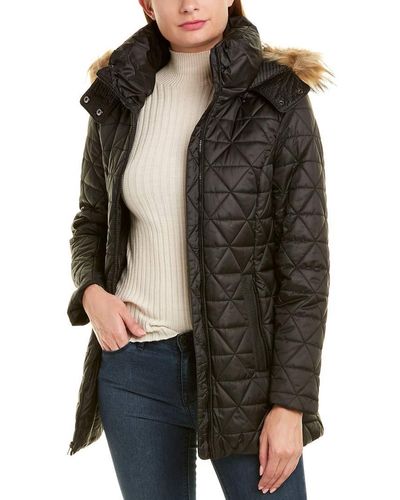 Andrew Marc Marc New York By Chevron Quilted Down Jacket Faux Fur - Black