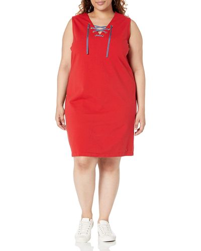 Tommy Hilfiger Plus Work-friendly Lace Up Sleeveless Dress - Red