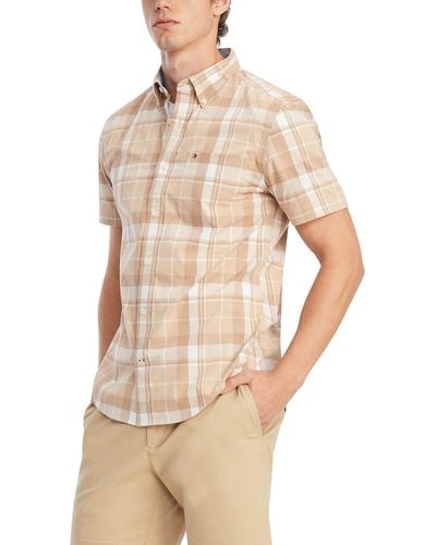 Tommy Hilfiger Short Sleeve Casual Button Down Shirt In Regular Fit - Natural