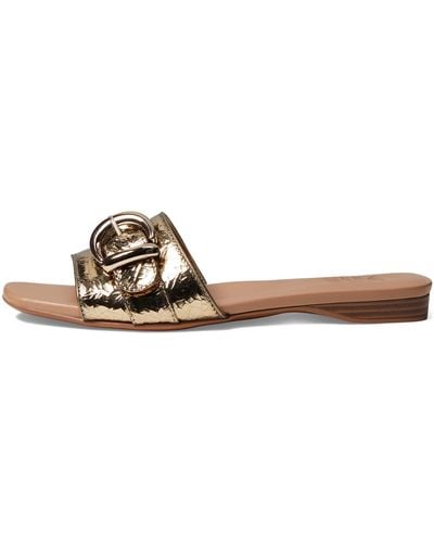 Naturalizer S Santiago Fashion Slip On Slide Flat Sandal With Buckle Light Bronze Leather 9.5 W - Metallic