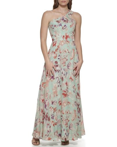 Eliza J Gown Style Printed Chiffon Sleeveless Asymetrical One Shoulder Dress - Multicolor