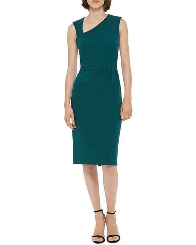 DKNY Sleeveless Asymmetric Neck Scuba Crepe Dress - Green