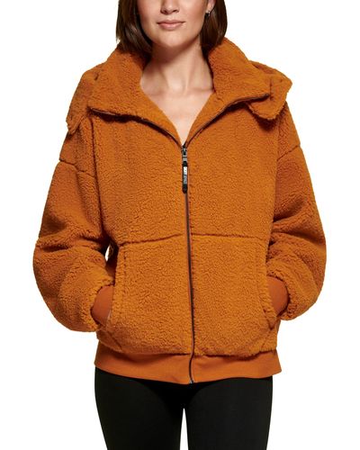 DKNY Sport Hooded Roebling Fleece Jacket - Brown