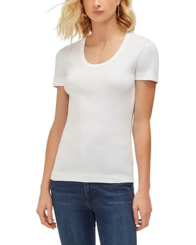 Three Dots Womens Essential Heritage Short Sleeve Scoop Neck Tee T Shirt - White