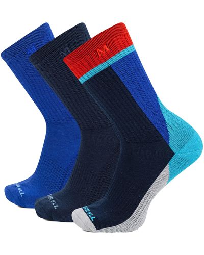 Merrell Men's And -women's Wool Everyday Hiking Socks-3 Pair Pack-cushion Arch Support And Moisture Wicking - Blue
