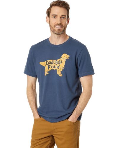 Life Is Good. Dad's Best Friend Golden Retriever Crusher Shirt-crewneck Father's Day Cotton Graphic Tee - Blue