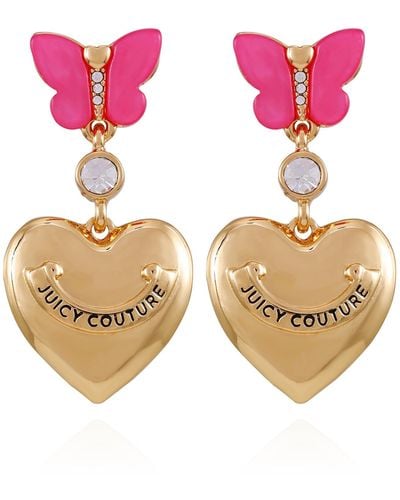 Juicy Couture Goldtone Butterfly Heart Drop Dangle Earrings - Pink